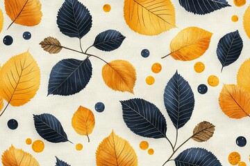 Aufkleber - Colorful autumn leaves and decorative elements on a textured background create a seasonal pattern reflecting the beauty of fall