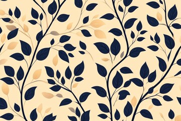 Aufkleber - Elegant navy and beige leaf pattern design ideal for home decor and textile applications