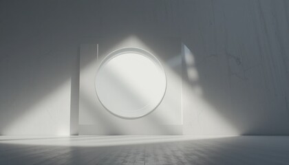 Poster - Illuminated circular opening minimalist interior space architectural photography modern aesthetics natural light abstract concept