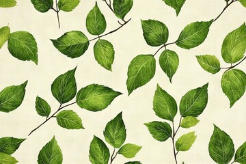 Poster - Green leaves pattern on a light background creates a fresh, natural vibe in home decor