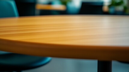 Aufkleber - A wooden table stands empty in a contemporary kitchen, setting an inviting mood with a blurred background, offering a perfect spot for product placement