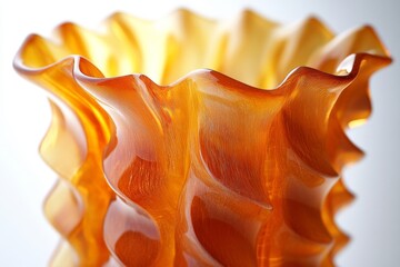 Poster - Intricate amber glass vase with ruffled edges showcases stunning craftsmanship and elegance