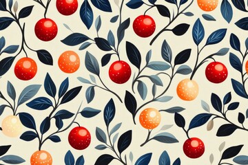 Aufkleber - Colorful pattern of oranges and leaves on a light background showcasing vibrant fruit and foliage details