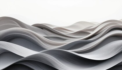 Poster - Flowing waves of grey paper texture minimalist design abstract art calm environment close-up viewpoint conceptual visuals for creative projects