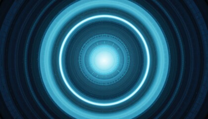 Fototapete - Dynamic light circles abstract digital art modern technology dark environment wide-angle view futuristic concept
