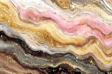 Fototapete - Colorful abstract design featuring waves of pink, gold, brown, and gray in a fluid art style