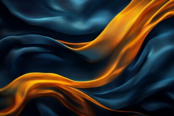 Poster - Flowing silk fabric in dark blue and vibrant orange shades creates a dynamic visual element for artistic or design use