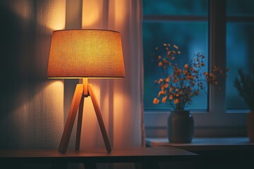 Poster - Warm lighting from a stylish lamp enhances a cozy evening atmosphere in a home setting