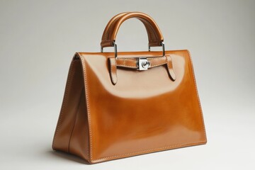 Poster - Stylish brown leather handbag displayed on a light background showcasing its elegant design and craftsmanship