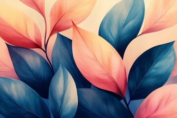 Poster - Colorful leaves create an artistic arrangement showcasing shades of pink and blue in a vibrant and lively composition