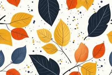 Aufkleber - Colorful autumn leaves in a pattern showcasing vibrant hues of orange, yellow, and dark blue against a light background
