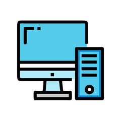 Poster - Blue desktop computer vector icon on black background