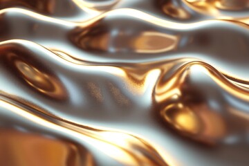Fototapete - Shiny metallic surface with flowing waves and reflections in warm tones creating a unique visual texture