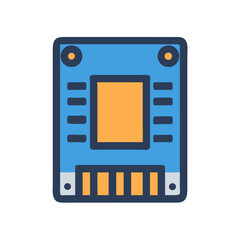 Aufkleber - Blue and Orange Microchip Isolated on Black Background
