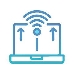 Poster - Laptop Uploading to Cloud Icon with Wireless Signal