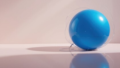 Poster - Dynamic blue sphere rolling on smooth surface artistic still life modern minimalist environment creative viewpoint
