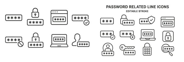 Poster - Set of web icons featuring password related designs in a clean line style for modern digital security applications