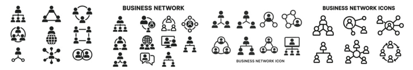 Aufkleber - Set of web icons showcasing business network connections and interactions with a modern line style design