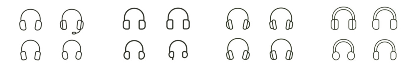 Fototapete - Set of web icons showing various headphone designs in a minimalist line style for digital use