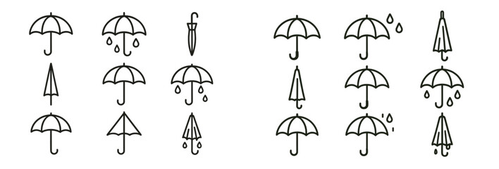 Leinwandbilder - Set of web icons featuring line style umbrellas for various weather applications