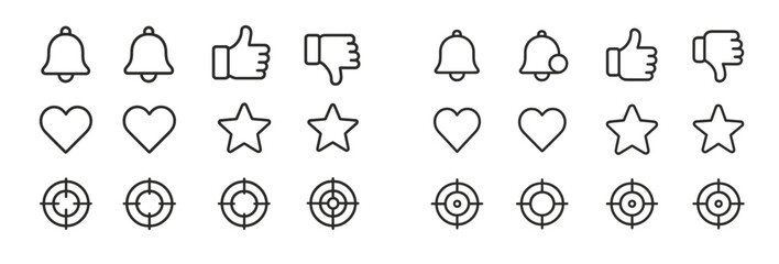 Poster - Collection of line style web icons including feedback symbols and targeting graphics for digital platforms