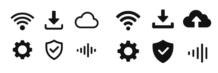 Leinwandbilder - Collection of minimalist web icons featuring line designs for various digital functions and services
