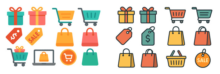 Aufkleber - Variety of web icons in line style representing shopping, sales, and e-commerce activities