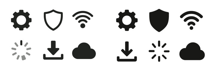 Leinwandbilder - Web icons collection in line style featuring connectivity, security, and cloud symbols designed for modern digital applications