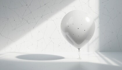 Poster - Floating white balloon in minimalist room abstract art concept indoor setting natural light play contemporary design