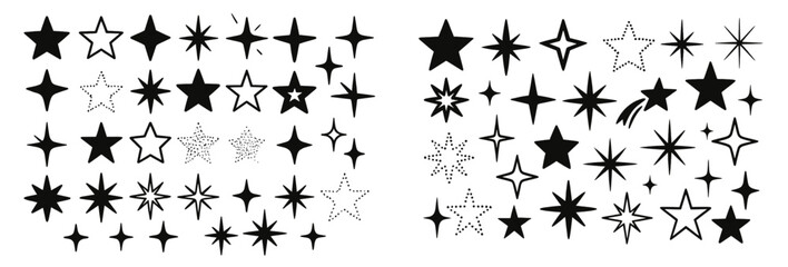 Leinwandbilder - Collection of line style web icons featuring various star designs and decorative elements for digital use