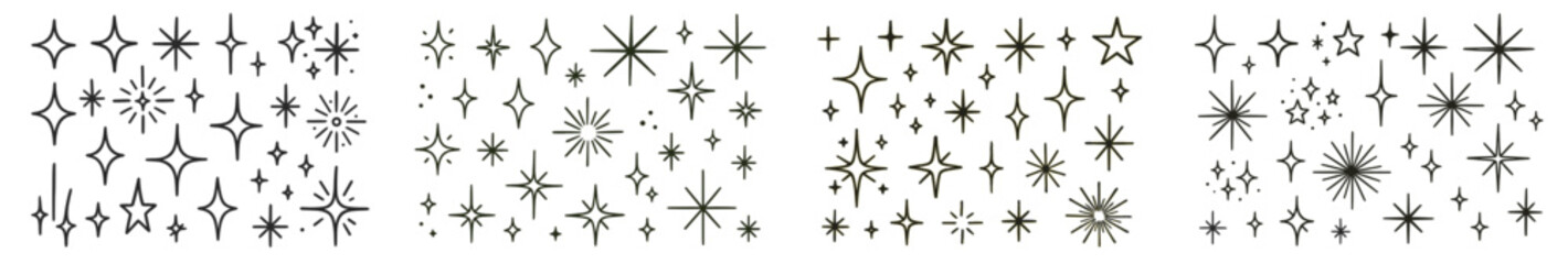 Leinwandbilder - Collection of web icons featuring various star and sparkle designs in line art style suitable for digital applications
