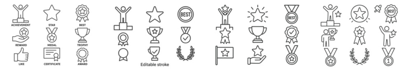 Poster - Collection of web icons in line style depicting awards, trophies, and accolades for achievement recognition