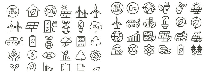 Poster - collection of minimalist web icons depicting sustainability, renewable energy, and eco-friendly conc