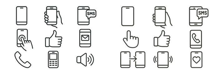 Aufkleber - Set of web icons depicting line style mobile communication symbols for modern digital interaction
