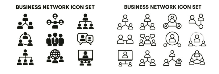 Leinwandbilder - Web icons showcasing business network concepts in line style featuring various communication and connection themes