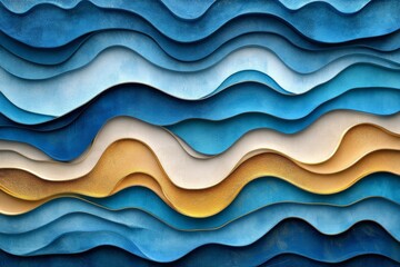 Poster - Abstract wavy patterns in blue and gold textures create a soothing visual experience on a textured background
