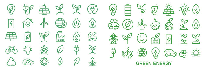 Fototapete - Set of web icons featuring line style designs focused on sustainability and green energy concepts