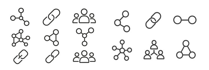 Aufkleber - Set of web icons featuring line style graphics representing connections, community, and networking concepts