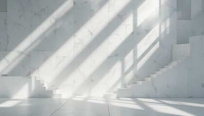 Poster - Dynamic shadows and light play in minimalist architectural space modern gallery visual art bright and clean environment wide angle view contemporary design concepts