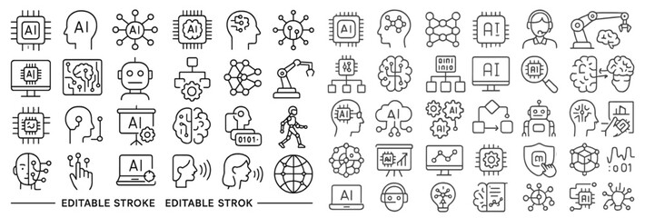 Fototapete - Set of web icons featuring line style designs focused on artificial intelligence and technology concepts