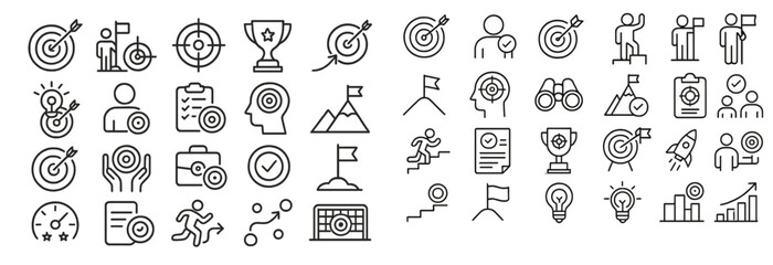 Aufkleber - Set of web icons in line style featuring targets, teamwork, achievement, and growth symbols