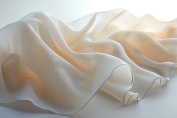 Fototapete - Flowing fabric drapes elegantly across a soft surface in warm natural light