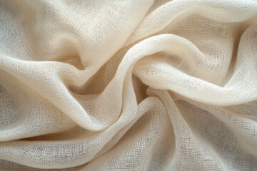 Poster - Soft cream fabric draped elegantly, showcasing delicate texture and natural fibers for sewing and crafting projects