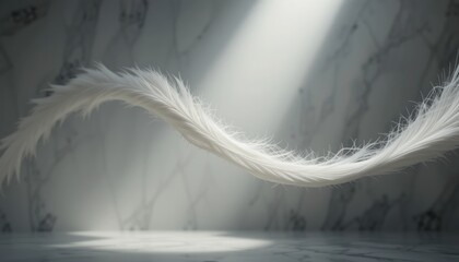 Poster - Graceful white feather in a serene light studio setting artistic photography ethereal environment focused viewpoint conceptual imagery for serenity