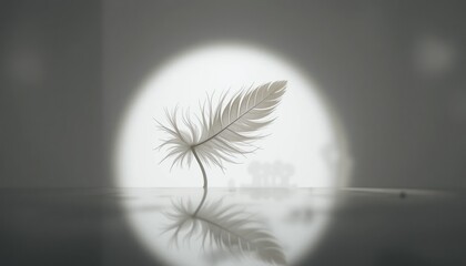 Poster - Delicate feather display on calm surface minimalist art installation indoor gallery serene environment close-up view conceptual beauty