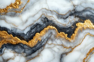 Poster - Elegant abstract marble design featuring black, white, and gold swirls with a refined texture and natural patterns