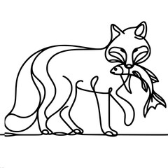 Poster - Fox carrying a fish in a minimalist line art style  