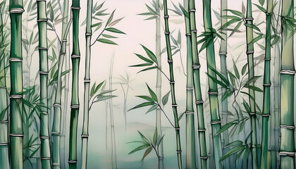 Poster - Bamboo forest with a misty background and green tones