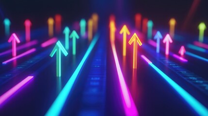 Poster - A chart with glowing arrows pointing upward, symbolizing progress and growth, with space for additional elements, perfect for financial or business themes.