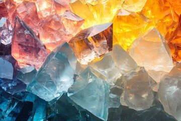 Aufkleber - Colorful gemstones arranged in an artistic display showcasing various hues and shades under bright lighting
